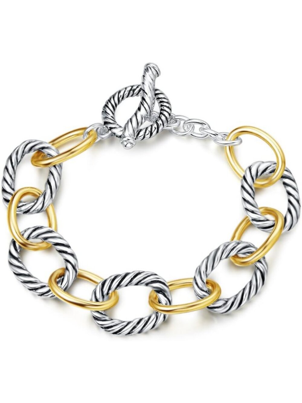Two-Tone Twisted Cable Chain Bracelet for Women - Stylish Jewelry Gift for